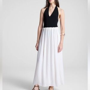 Nicole Miller New York Mixed Media Halter Black Cotton Colorblock Midi Dress